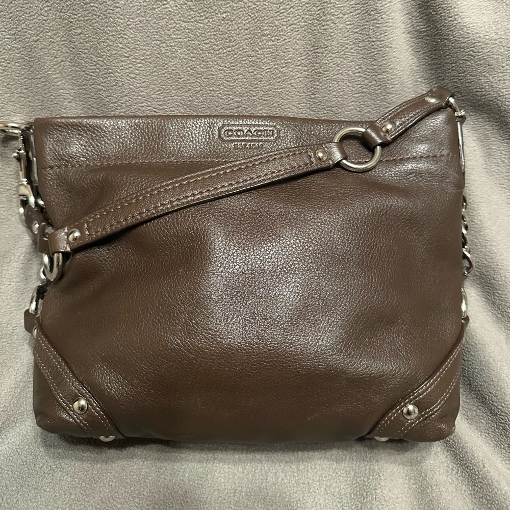 Coach Carly Brown Pebble Leather Hobo Bag